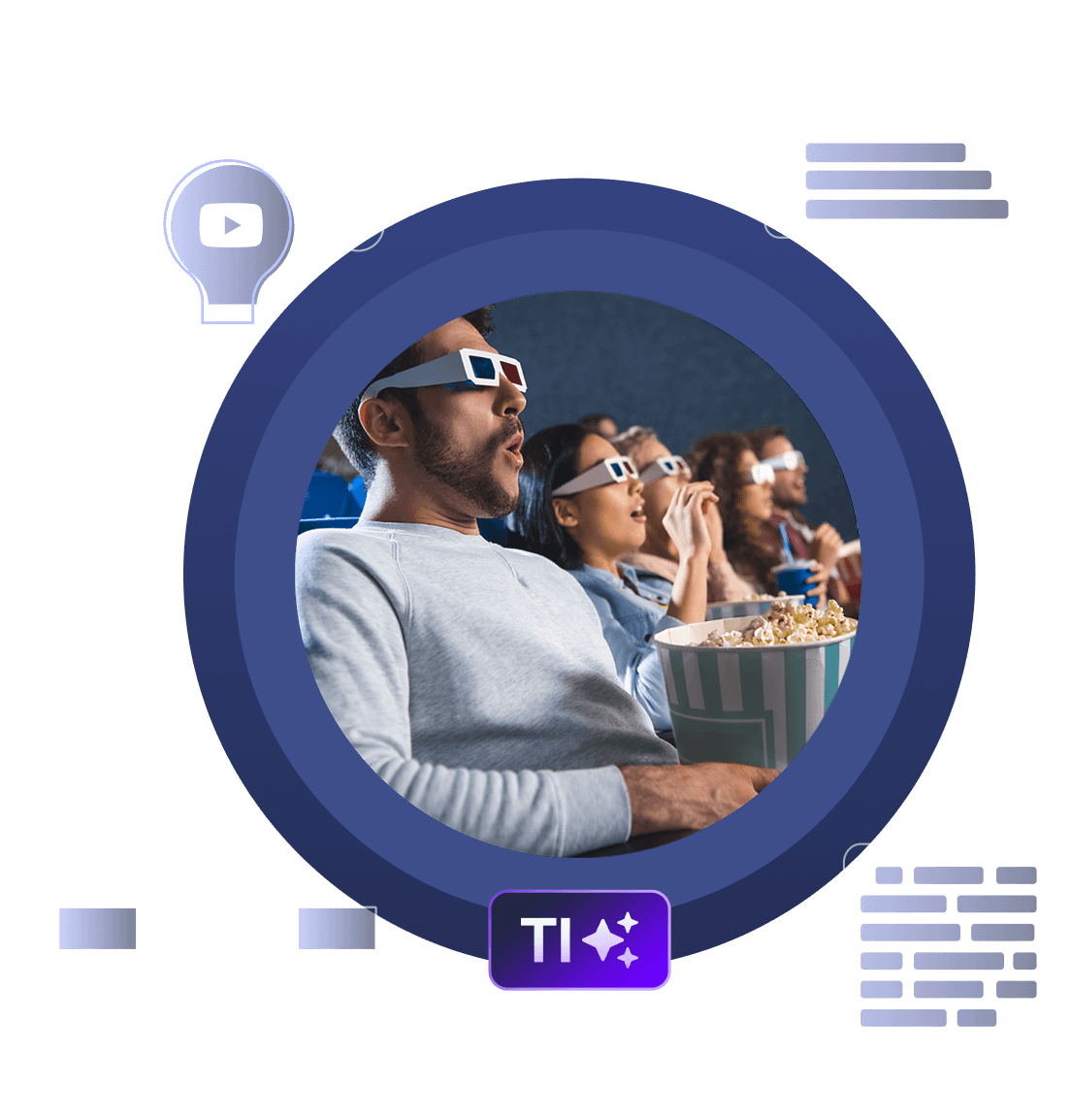 Menschen im Kino mit 3D-Brillen, umgeben von digitalen Elementen. Thema: Vertrauensmarketing in der Trust Economy.