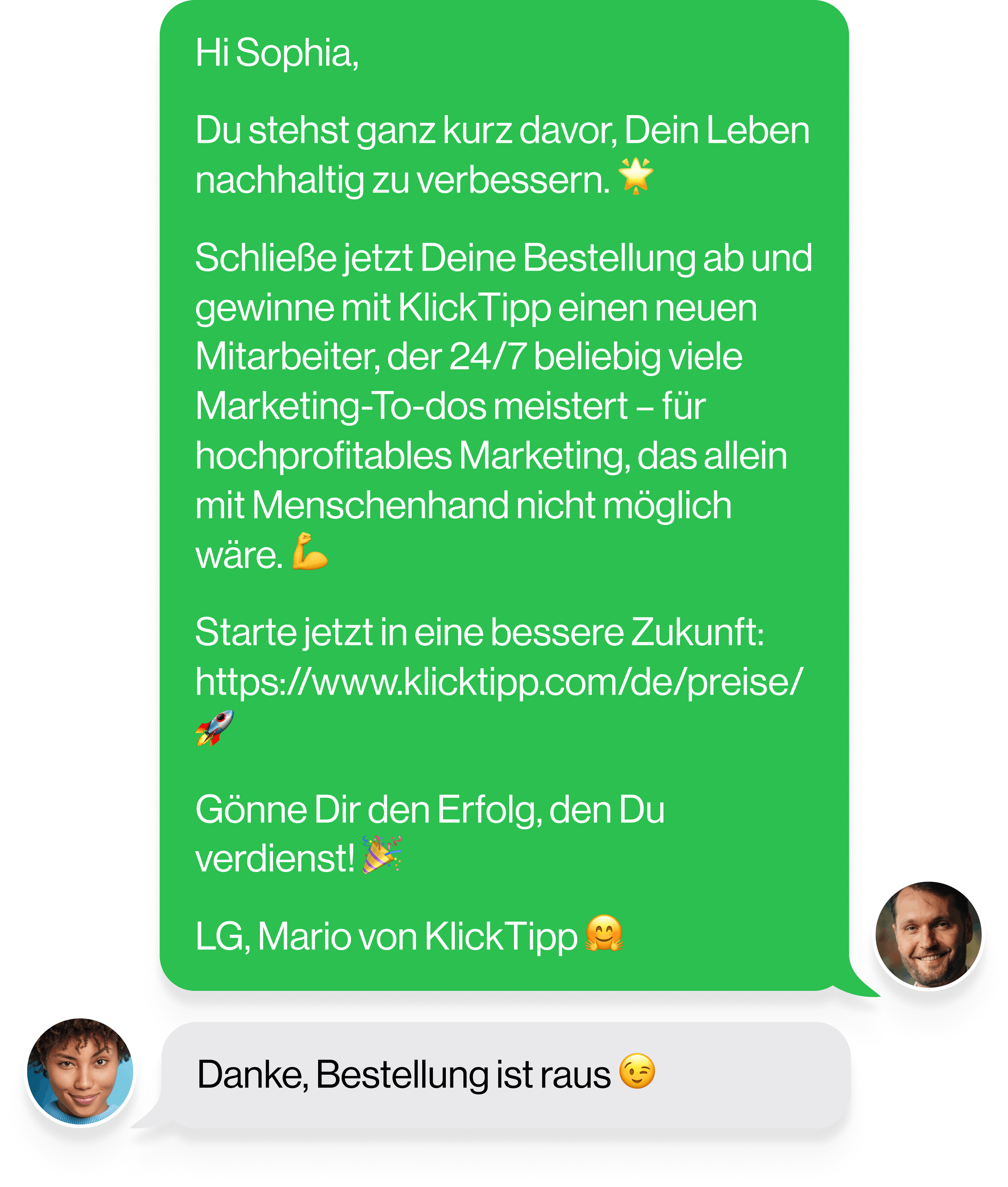 KlickTipp sendet automatisierte SMS an Kaufabbrecher zur Wiedergewinnung von Bestellungen.