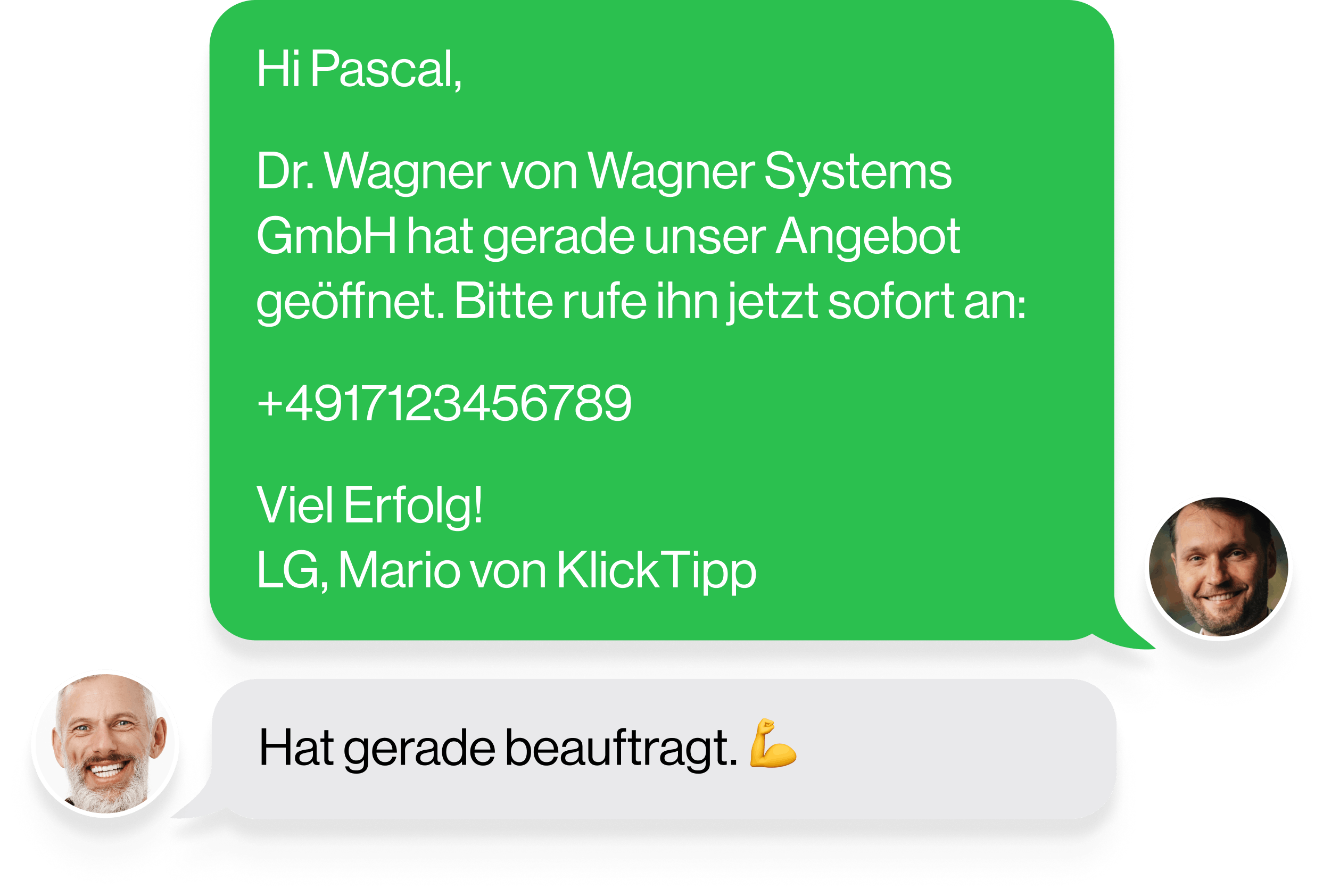 KlickTipp informiert Vertrieb automatisch per SMS über Angebotsöffnung durch potenzielle Kunden.