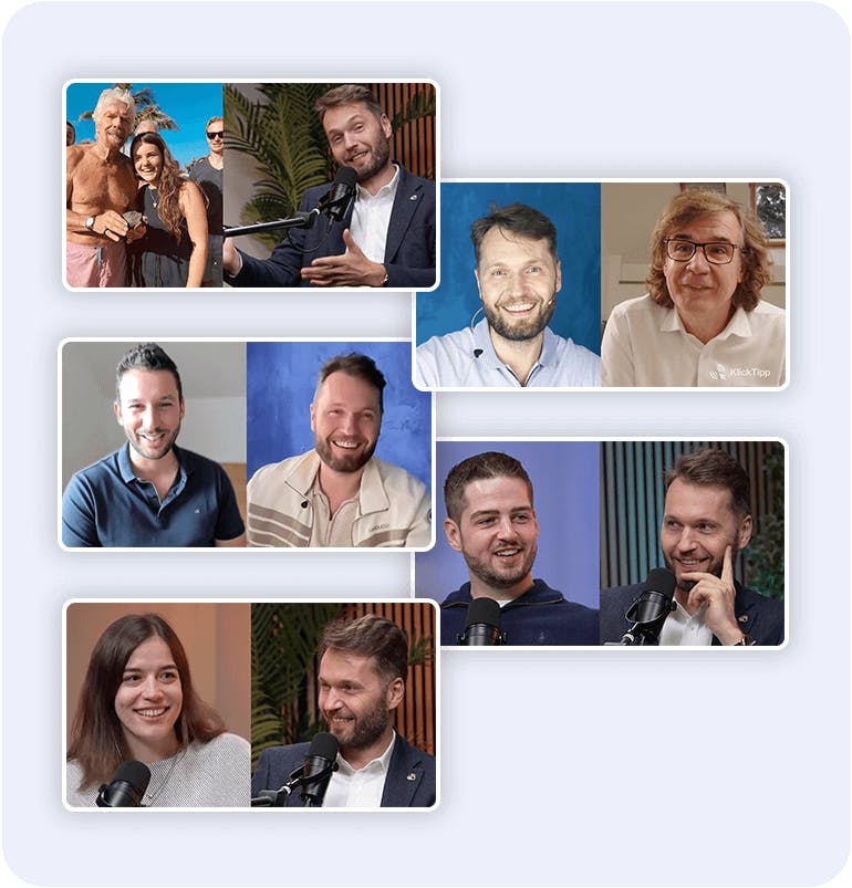 Collage von Experten, darunter Dr. Joe Dispenza und Thorsten Wittmann, bei einem KlickTipp-Workshop über Marketingstrategien.